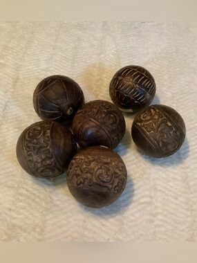 Vnt Style Wooden Lot Of 6 Etched Burnt Finished Kirkland Homes India Decor Balls